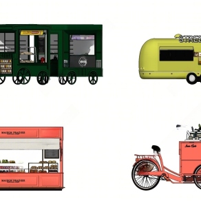 现代风格其他店铺 快餐车 花车 外卖车 装饰车 甜品站 摊位 展示柜